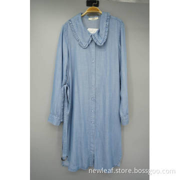 Doll Collar Washed Casual Dress with Belt